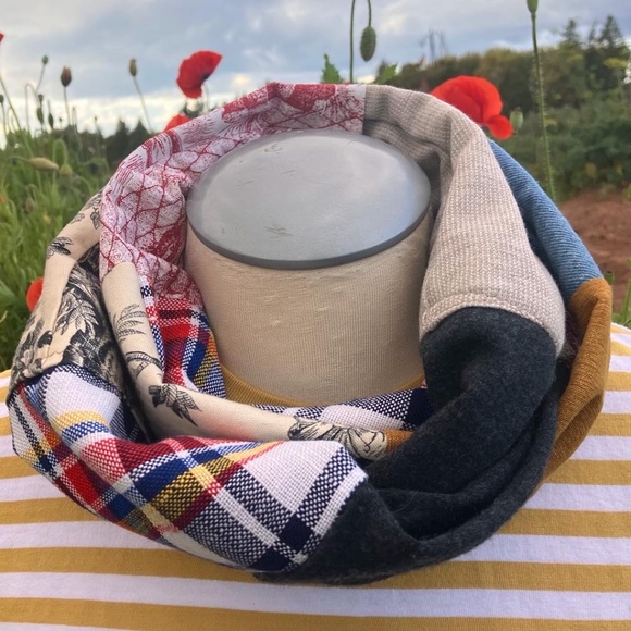 One of a kind infinity scarf.  Handmade using carefully selected reclaimed mater - Picture 1 of 4